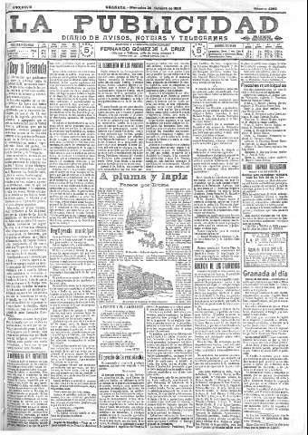 'La publicidad  : diario de avisos noticias y telegramas. Eco fiel de la opinión y verdadero defensor de los intereses morales y materiales de Granada y su provincia' - Año XXVIII Número 4262  - 1908 Octubre 28