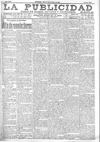 'La publicidad  : diario de avisos noticias y telegramas. Eco fiel de la opinión y verdadero defensor de los intereses morales y materiales de Granada y su provincia' - Año XXVIII Número 4267  - 1908 Noviembre 03