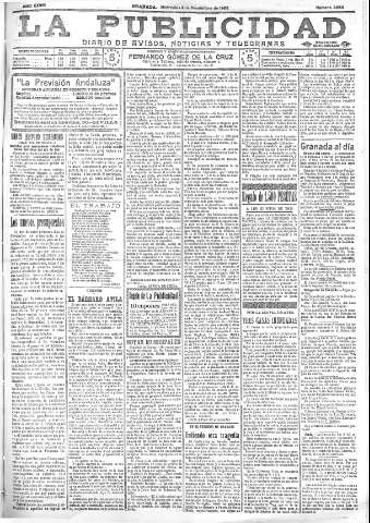 'La publicidad  : diario de avisos noticias y telegramas. Eco fiel de la opinión y verdadero defensor de los intereses morales y materiales de Granada y su provincia' - Año XXVIII Número 4268  - 1908 Noviembre 04