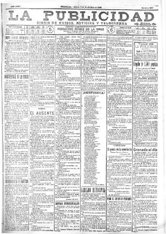'La publicidad  : diario de avisos noticias y telegramas. Eco fiel de la opinión y verdadero defensor de los intereses morales y materiales de Granada y su provincia' - Año XXVIII Número 4271  - 1908 Noviembre 07