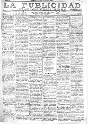 'La publicidad  : diario de avisos noticias y telegramas. Eco fiel de la opinión y verdadero defensor de los intereses morales y materiales de Granada y su provincia' - Año XXVIII Número 4275  - 1908 Noviembre 12