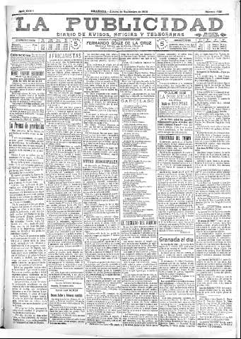 'La publicidad  : diario de avisos noticias y telegramas. Eco fiel de la opinión y verdadero defensor de los intereses morales y materiales de Granada y su provincia' - Año XXVIII Número 4281  - 1908 Noviembre 19