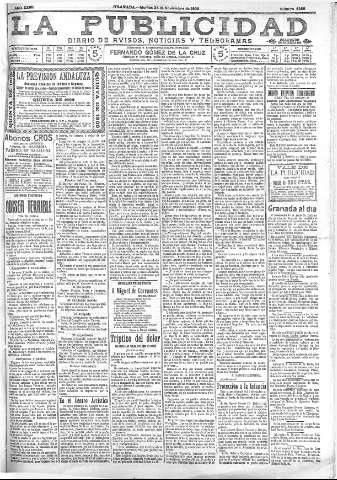 'La publicidad  : diario de avisos noticias y telegramas. Eco fiel de la opinión y verdadero defensor de los intereses morales y materiales de Granada y su provincia' - Año XXVIII Número 4285  - 1908 Noviembre 24