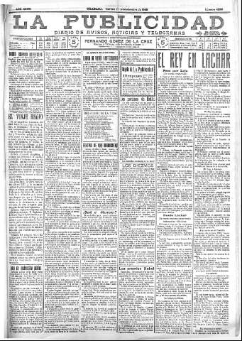 'La publicidad  : diario de avisos noticias y telegramas. Eco fiel de la opinión y verdadero defensor de los intereses morales y materiales de Granada y su provincia' - Año XXVIII Número 4288  - 1908 Noviembre 27