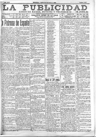 'La publicidad  : diario de avisos noticias y telegramas. Eco fiel de la opinión y verdadero defensor de los intereses morales y materiales de Granada y su provincia' - Año XXVIII Número 4297  - 1908 Diciembre 08