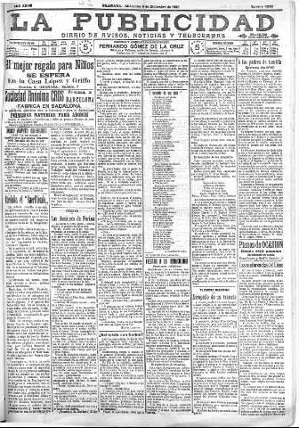 'La publicidad  : diario de avisos noticias y telegramas. Eco fiel de la opinión y verdadero defensor de los intereses morales y materiales de Granada y su provincia' - Año XXVIII Número 4298  - 1908 Diciembre 09