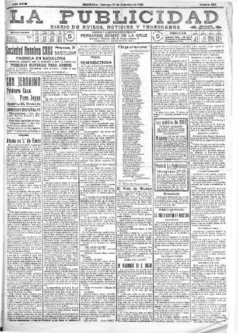 'La publicidad  : diario de avisos noticias y telegramas. Eco fiel de la opinión y verdadero defensor de los intereses morales y materiales de Granada y su provincia' - Año XXVIII Número 4312  - 1908 Diciembre 27