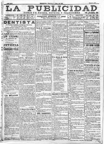 'La publicidad  : diario de avisos noticias y telegramas. Eco fiel de la opinión y verdadero defensor de los intereses morales y materiales de Granada y su provincia' - Año XXIX Número 4419  - 1909 Mayo 02