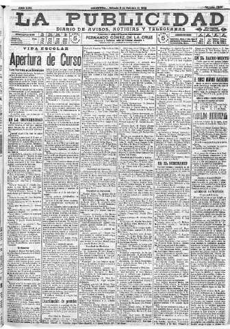 'La publicidad  : diario de avisos noticias y telegramas. Eco fiel de la opinión y verdadero defensor de los intereses morales y materiales de Granada y su provincia' - Año XXIX Número 7886  - 1909 Octubre 02