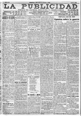 'La publicidad  : diario de avisos noticias y telegramas. Eco fiel de la opinión y verdadero defensor de los intereses morales y materiales de Granada y su provincia' - Año XXIX Número 7890  - 1909 Octubre 06