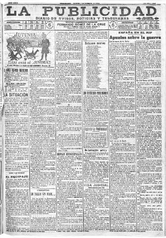 'La publicidad  : diario de avisos noticias y telegramas. Eco fiel de la opinión y verdadero defensor de los intereses morales y materiales de Granada y su provincia' - Año XXIX Número 7891  - 1909 Octubre 07