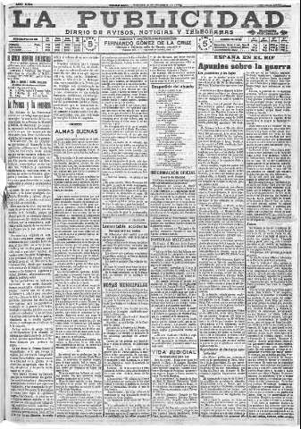 'La publicidad  : diario de avisos noticias y telegramas. Eco fiel de la opinión y verdadero defensor de los intereses morales y materiales de Granada y su provincia' - Año XXIX Número 7892  - 1909 Octubre 08