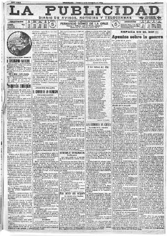 'La publicidad  : diario de avisos noticias y telegramas. Eco fiel de la opinión y verdadero defensor de los intereses morales y materiales de Granada y su provincia' - Año XXIX Número 7893  - 1909 Octubre 09