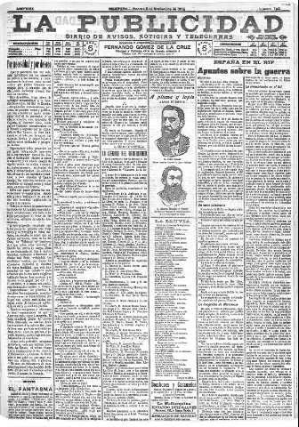 'La publicidad  : diario de avisos noticias y telegramas. Eco fiel de la opinión y verdadero defensor de los intereses morales y materiales de Granada y su provincia' - Año XXIX Número 7921  - 1909 Noviembre 05