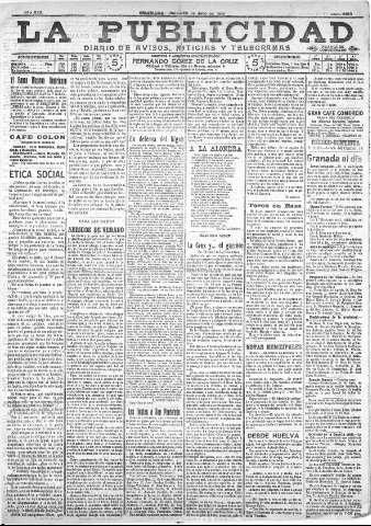'La publicidad  : diario de avisos noticias y telegramas. Eco fiel de la opinión y verdadero defensor de los intereses morales y materiales de Granada y su provincia' - Año XXX Número 8183  - 1910 Julio 28