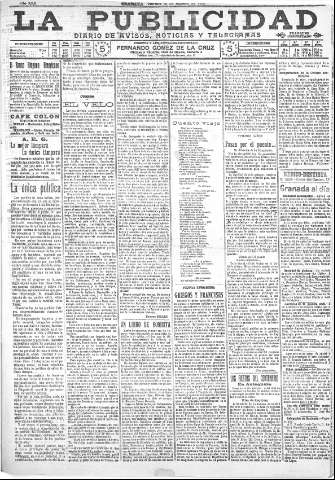 'La publicidad  : diario de avisos noticias y telegramas. Eco fiel de la opinión y verdadero defensor de los intereses morales y materiales de Granada y su provincia' - Año XXX Número 8198  - 1910 Agosto 12