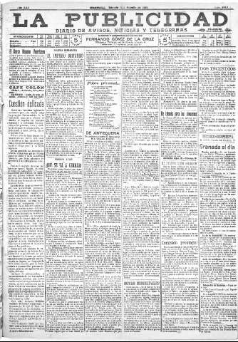 'La publicidad  : diario de avisos noticias y telegramas. Eco fiel de la opinión y verdadero defensor de los intereses morales y materiales de Granada y su provincia' - Año XXX Número 8199  - 1910 Agosto 13