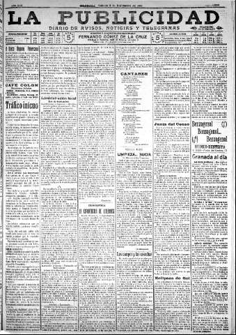 'La publicidad  : diario de avisos noticias y telegramas. Eco fiel de la opinión y verdadero defensor de los intereses morales y materiales de Granada y su provincia' - Año XXX Número 8220  - 1910 Septiembre 03