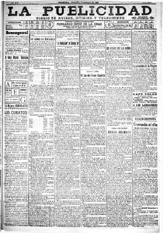 'La publicidad  : diario de avisos noticias y telegramas. Eco fiel de la opinión y verdadero defensor de los intereses morales y materiales de Granada y su provincia' - Año XXX Número 8239  - 1910 Septiembre 22
