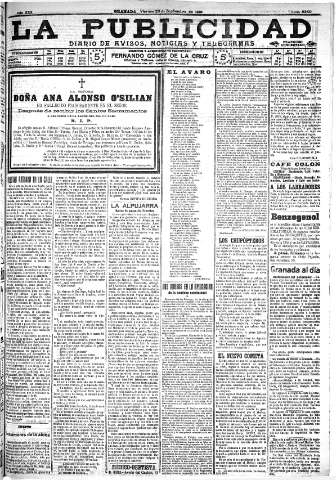 'La publicidad  : diario de avisos noticias y telegramas. Eco fiel de la opinión y verdadero defensor de los intereses morales y materiales de Granada y su provincia' - Año XXX Número 8240  - 1910 Septiembre 23