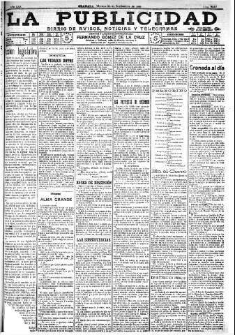 'La publicidad  : diario de avisos noticias y telegramas. Eco fiel de la opinión y verdadero defensor de los intereses morales y materiales de Granada y su provincia' - Año XXX Número 8247  - 1910 Septiembre 30
