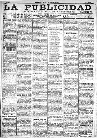 'La publicidad  : diario de avisos noticias y telegramas. Eco fiel de la opinión y verdadero defensor de los intereses morales y materiales de Granada y su provincia' - Año XXX Número 8253  - 1910 Octubre 06