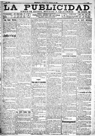 'La publicidad  : diario de avisos noticias y telegramas. Eco fiel de la opinión y verdadero defensor de los intereses morales y materiales de Granada y su provincia' - Año XXX Número 8254  - 1910 Octubre 07
