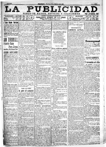 'La publicidad  : diario de avisos noticias y telegramas. Eco fiel de la opinión y verdadero defensor de los intereses morales y materiales de Granada y su provincia' - Año XXX Número 8256  - 1910 Octubre 09