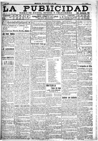'La publicidad  : diario de avisos noticias y telegramas. Eco fiel de la opinión y verdadero defensor de los intereses morales y materiales de Granada y su provincia' - Año XXX Número 8265  - 1910 Octubre 18