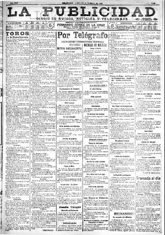 'La publicidad  : diario de avisos noticias y telegramas. Eco fiel de la opinión y verdadero defensor de los intereses morales y materiales de Granada y su provincia' - Año XXX Número 8271  - 1910 Octubre 24