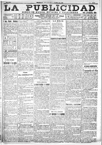 'La publicidad  : diario de avisos noticias y telegramas. Eco fiel de la opinión y verdadero defensor de los intereses morales y materiales de Granada y su provincia' - Año XXX Número 8273  - 1910 Octubre 26