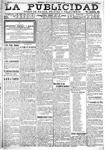 'La publicidad  : diario de avisos noticias y telegramas. Eco fiel de la opinión y verdadero defensor de los intereses morales y materiales de Granada y su provincia' - Año XXX Número 8280  - 1910 Noviembre 02