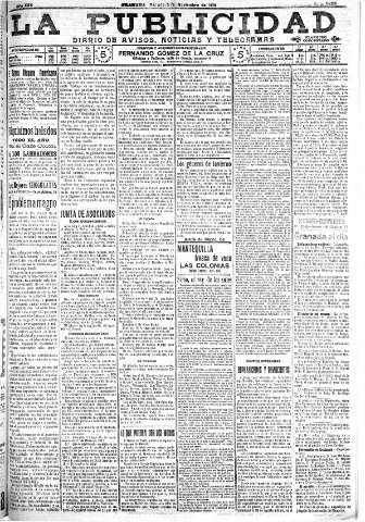 'La publicidad  : diario de avisos noticias y telegramas. Eco fiel de la opinión y verdadero defensor de los intereses morales y materiales de Granada y su provincia' - Año XXX Número 8283  - 1910 Noviembre 05