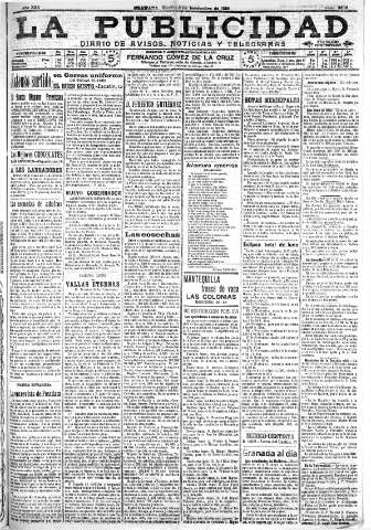 'La publicidad  : diario de avisos noticias y telegramas. Eco fiel de la opinión y verdadero defensor de los intereses morales y materiales de Granada y su provincia' - Año XXX Número 8286  - 1910 Noviembre 08