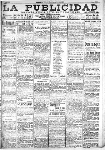'La publicidad  : diario de avisos noticias y telegramas. Eco fiel de la opinión y verdadero defensor de los intereses morales y materiales de Granada y su provincia' - Año XXX Número 8290  - 1910 Noviembre 12