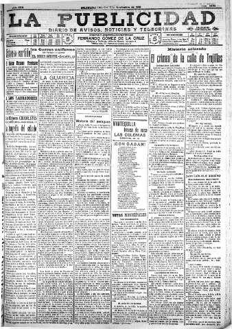 'La publicidad  : diario de avisos noticias y telegramas. Eco fiel de la opinión y verdadero defensor de los intereses morales y materiales de Granada y su provincia' - Año XXX Número 8293  - 1910 Noviembre 15