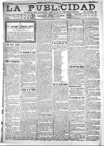 'La publicidad  : diario de avisos noticias y telegramas. Eco fiel de la opinión y verdadero defensor de los intereses morales y materiales de Granada y su provincia' - Año XXX Número 8321  - 1910 Diciembre 13