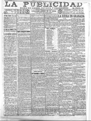 'La publicidad  : diario de avisos noticias y telegramas. Eco fiel de la opinión y verdadero defensor de los intereses morales y materiales de Granada y su provincia' - Año XXXI Número 8343  - 1911 Marzo 25