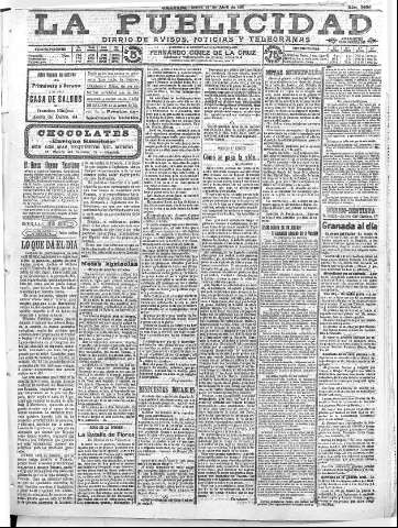 'La publicidad  : diario de avisos noticias y telegramas. Eco fiel de la opinión y verdadero defensor de los intereses morales y materiales de Granada y su provincia' - Año XXXI Número 3460  - 1911 Abril 18