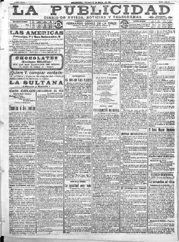 'La publicidad  : diario de avisos noticias y telegramas. Eco fiel de la opinión y verdadero defensor de los intereses morales y materiales de Granada y su provincia' - Año XXXI Número 3478  - 1911 Mayo 06