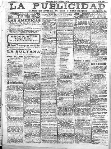 'La publicidad  : diario de avisos noticias y telegramas. Eco fiel de la opinión y verdadero defensor de los intereses morales y materiales de Granada y su provincia' - Año XXXI Número 3480  - 1911 Mayo 09