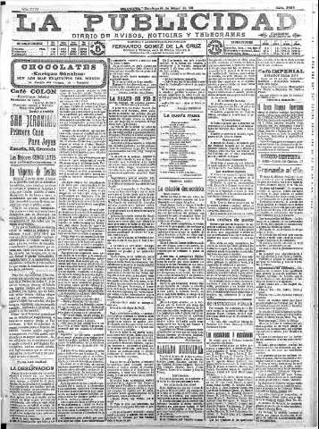 'La publicidad  : diario de avisos noticias y telegramas. Eco fiel de la opinión y verdadero defensor de los intereses morales y materiales de Granada y su provincia' - Año XXXI Número 3485  - 1911 Mayo 14