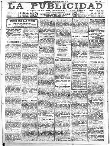 'La publicidad  : diario de avisos noticias y telegramas. Eco fiel de la opinión y verdadero defensor de los intereses morales y materiales de Granada y su provincia' - Año XXXI Número 3491  - 1911 Mayo 20