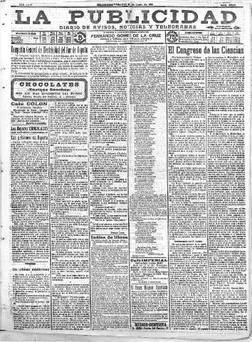 'La publicidad  : diario de avisos noticias y telegramas. Eco fiel de la opinión y verdadero defensor de los intereses morales y materiales de Granada y su provincia' - Año XXXI Número 3524  - 1911 Junio 23