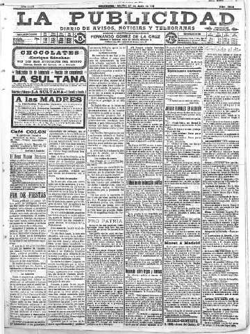 'La publicidad  : diario de avisos noticias y telegramas. Eco fiel de la opinión y verdadero defensor de los intereses morales y materiales de Granada y su provincia' - Año XXXI Número 3528  - 1911 Junio 27