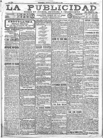 'La publicidad  : diario de avisos noticias y telegramas. Eco fiel de la opinión y verdadero defensor de los intereses morales y materiales de Granada y su provincia' - Año XXXI Número 8533  - 1911 Octubre 01