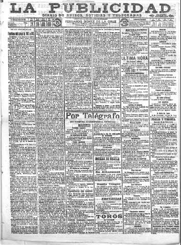 'La publicidad  : diario de avisos noticias y telegramas. Eco fiel de la opinión y verdadero defensor de los intereses morales y materiales de Granada y su provincia' - Año XXXI Número 8534  - 1911 Octubre 02