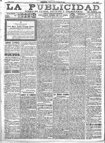 'La publicidad  : diario de avisos noticias y telegramas. Eco fiel de la opinión y verdadero defensor de los intereses morales y materiales de Granada y su provincia' - Año XXXI Número 8535  - 1911 Octubre 03