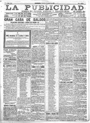 'La publicidad  : diario de avisos noticias y telegramas. Eco fiel de la opinión y verdadero defensor de los intereses morales y materiales de Granada y su provincia' - Año XXXI Número 8540  - 1911 Octubre 08