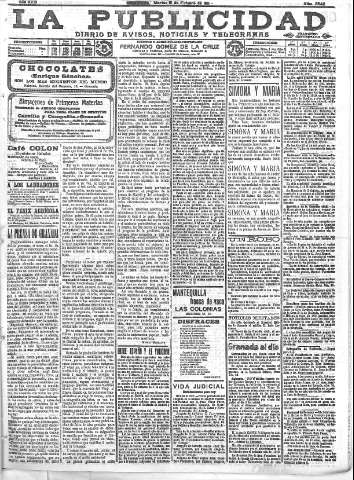 'La publicidad  : diario de avisos noticias y telegramas. Eco fiel de la opinión y verdadero defensor de los intereses morales y materiales de Granada y su provincia' - Año XXXI Número 8542  - 1911 Octubre 10